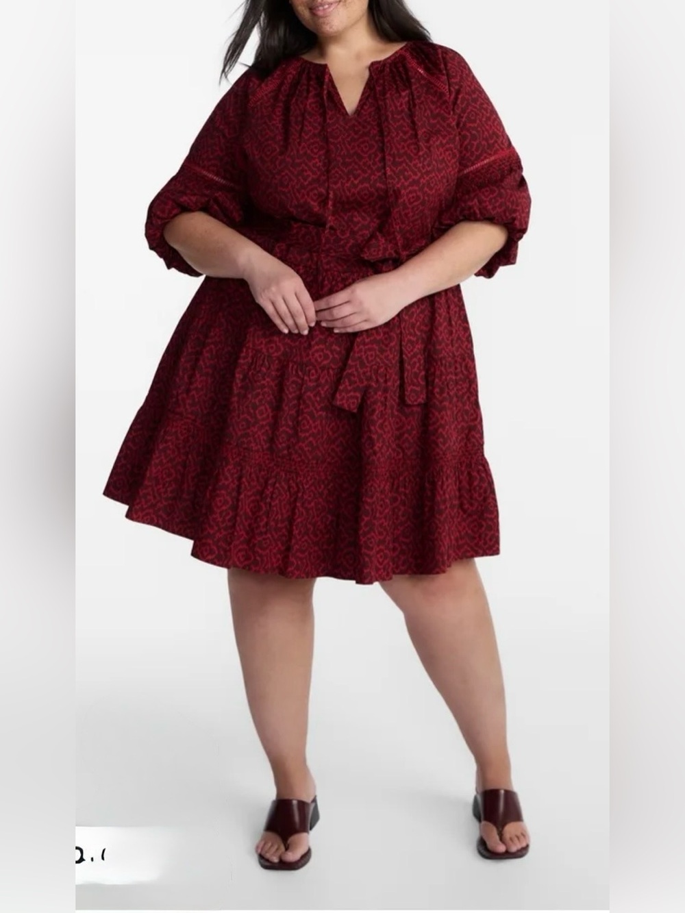 Terra & Sky Women's Plus Mini Dress with Elbow Length Puff Sleeves.